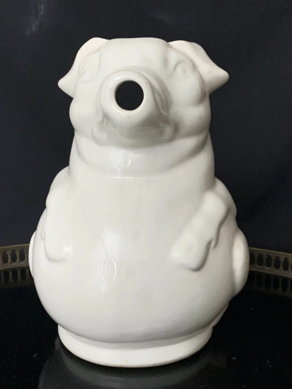 Vintage White Ceramic Pig Pitcher 10” Figural Hog Farmhouse Kitchen Jug